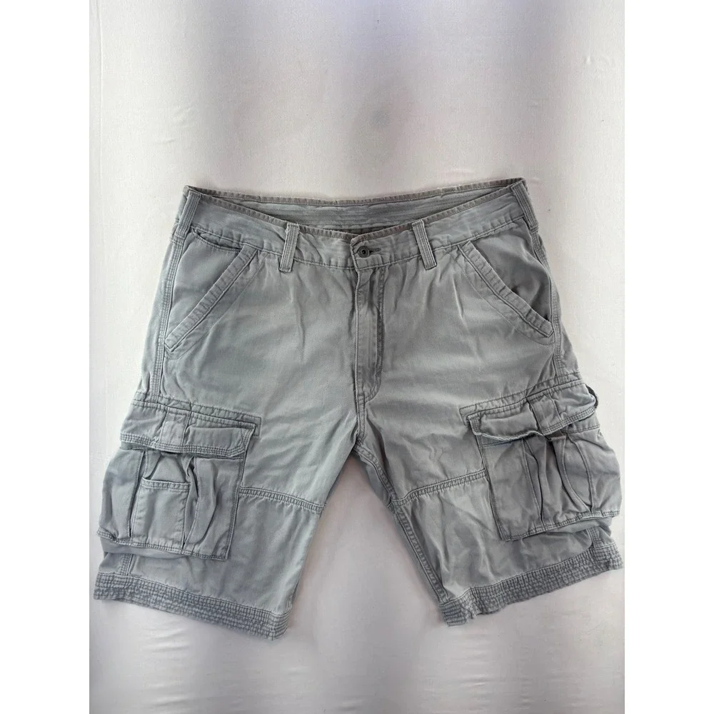 Levis Mens Gray Cotton Cargo Shorts Size 38 Utility Multi Pocket Casual Twill